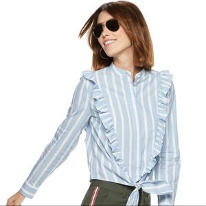 NWT Women's POPSUGAR Ruffled Knot-Front Crop Shirt